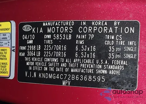 2011 Kia Sedona Lx from USA, damaged, VIN KNDMG4C72B6368595